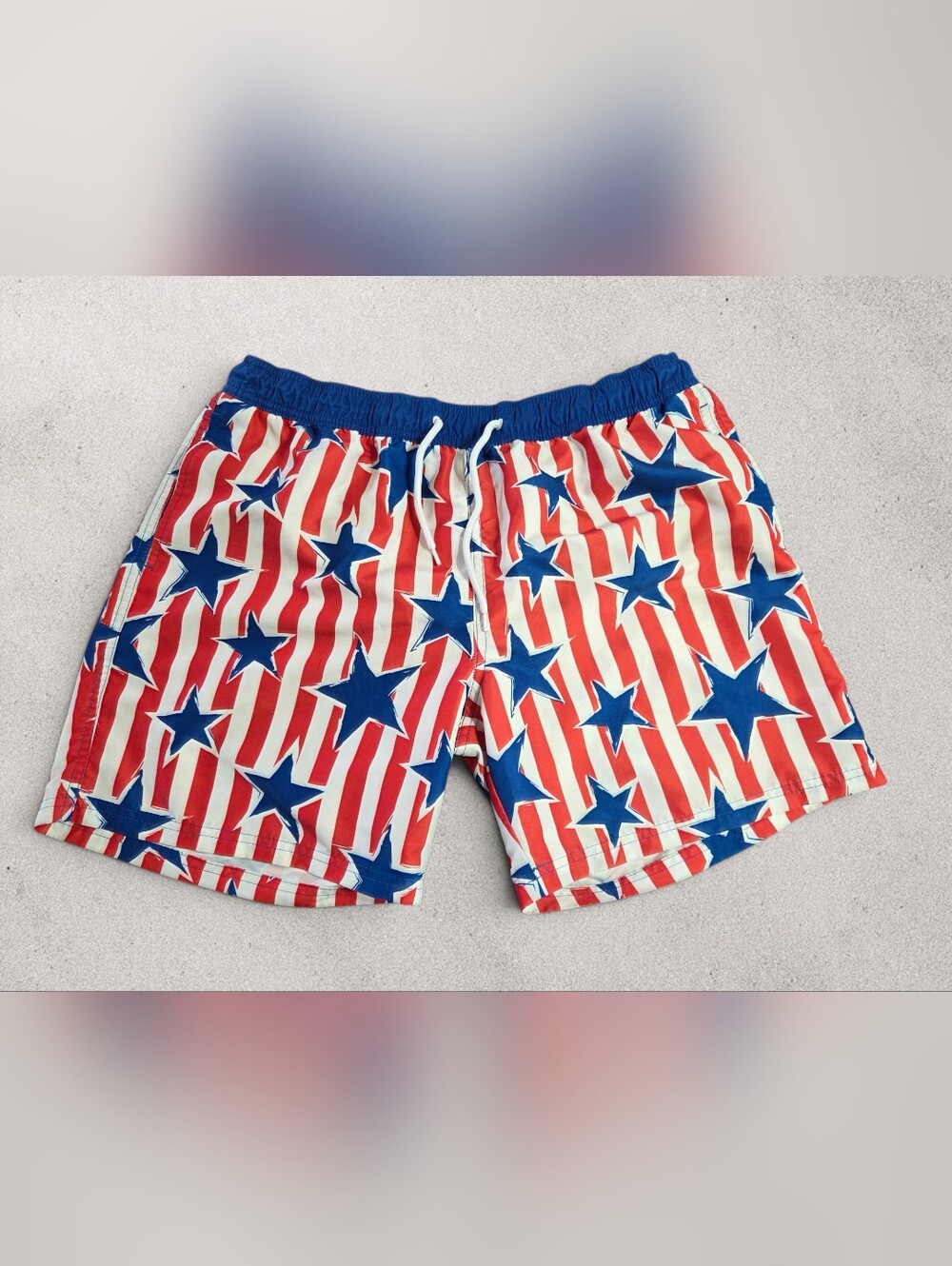 Mad Engine Stars and Stripes Patriotic Swim Trunks Board Shorts Mens L